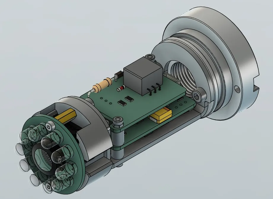 Modelo 3D de câmera com eletrônica interna